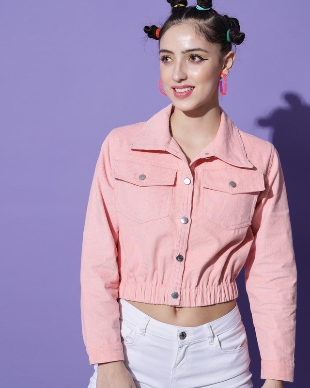 Shop Women's Pink Crop Jacket-Front