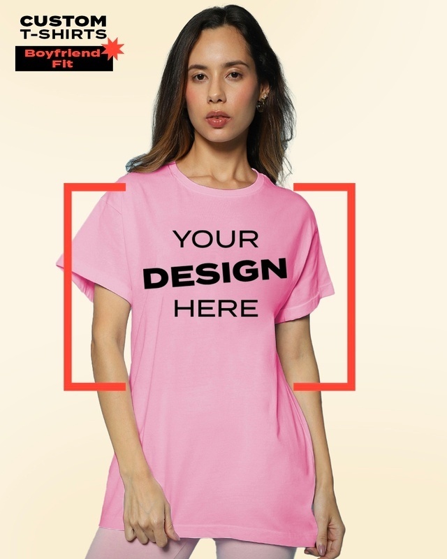 Shop Women's Pink Customizable Boyfriend T-shirt-Front
