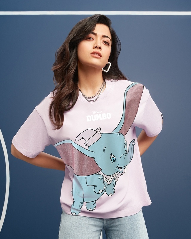 Shop Women's Pink Dumbo Graphic Printed Oversized T-shirt-Front