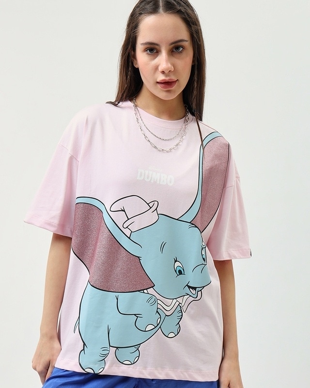 Shop Women's Pink Dumbo Graphic Printed Oversized T-shirt-Front