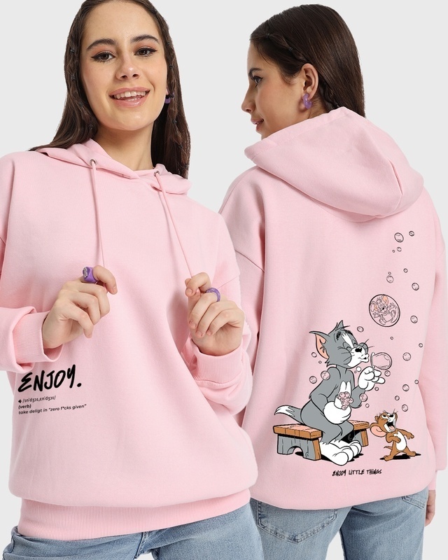 Shop Women's Pink Enjoy Graphic Printed Oversized Hoodie-Front
