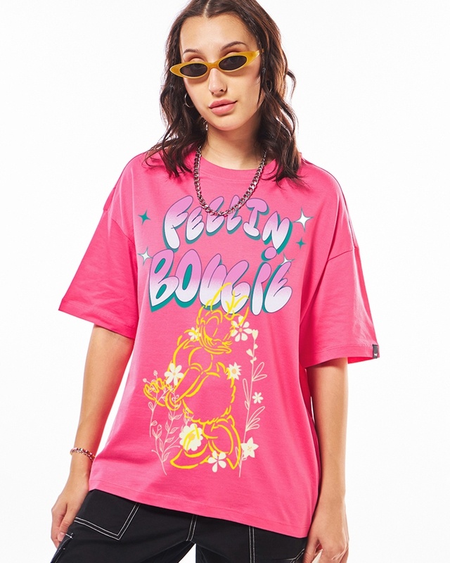 Shop Women's Pink Feelin Bougie Graphic Printed Oversized T-shirt-Front