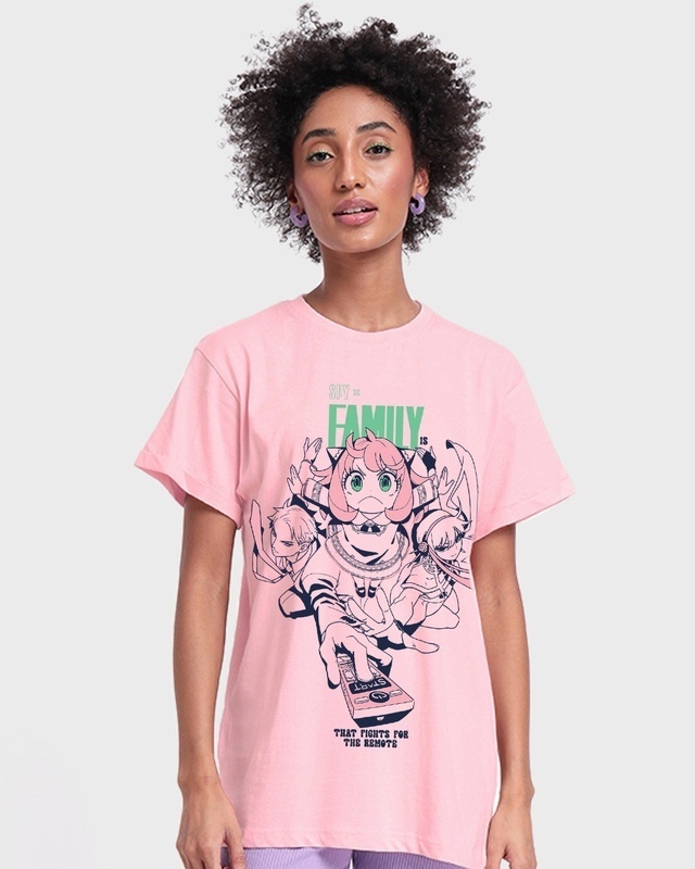 Shop Women's Pink Fight For Remote Graphic Printed Boyfriend T-shirt-Front