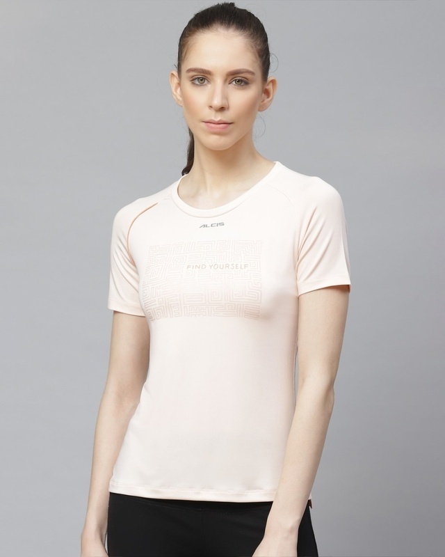 Shop Women's Pink Find Yourself Printed Slim Fit T-shirt-Front