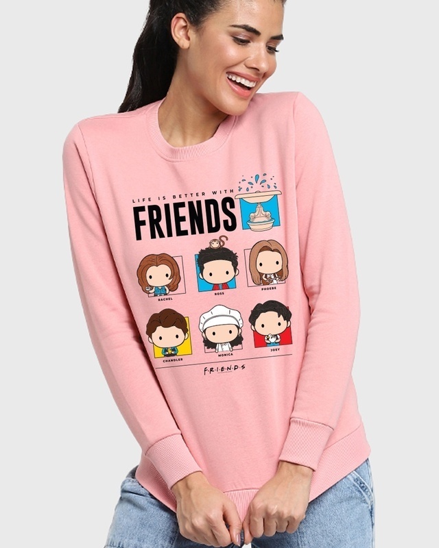 Shop Women's Pink Friends Life Graphic Printed Relaxed Fit Sweatshirt-Front