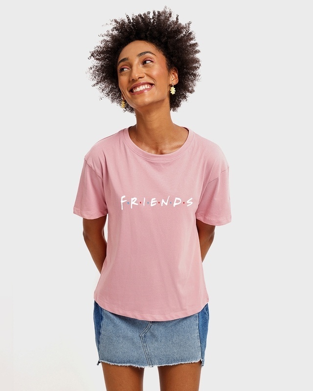 Shop Women's Pink Friends logo Graphic Printed Short Top-Front
