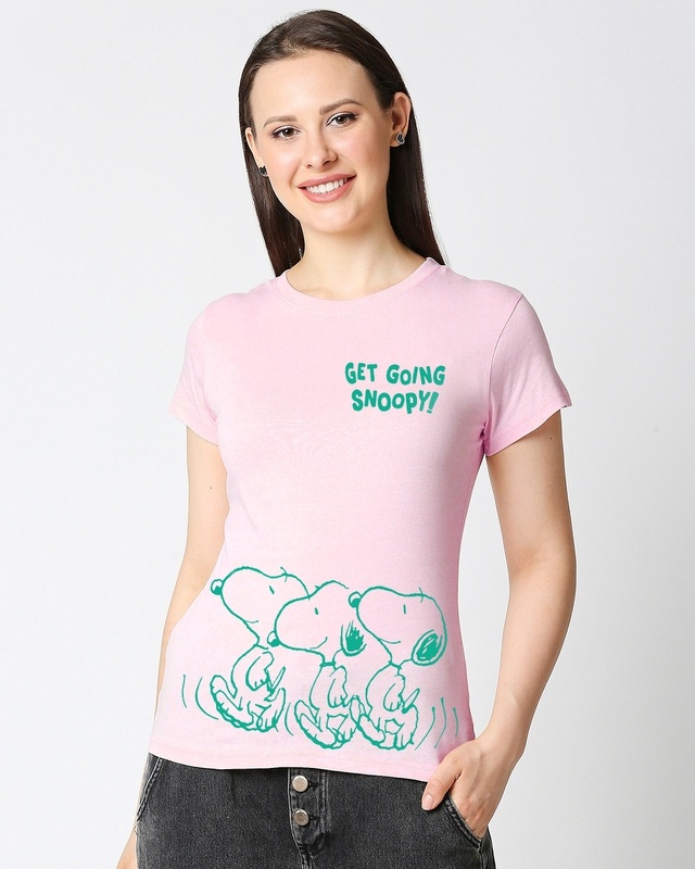 Shop Women's Pink Get Going Snoopy Graphic Printed T-shirt-Front