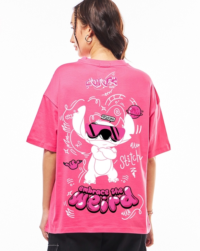 Shop Women's Pink Give Me Space Graphic Printed Oversized T-shirt-Front