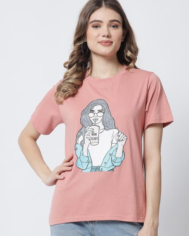 Shop Women's Pink Graphic Printed Loose Fit T-shirt-Front
