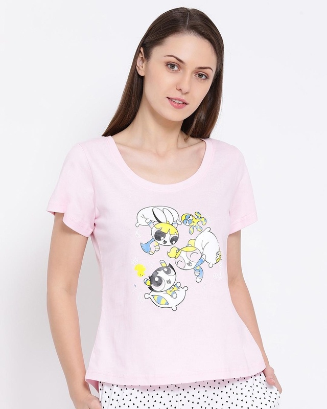 Shop Women's Pink Graphic Printed Slim Fit T-shirt-Front