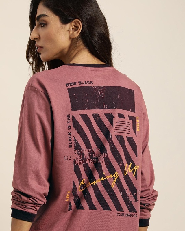 Shop Women's Pink Graphic Printed Oversized T-shirt-Front