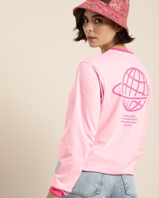 Shop Women's Pink Graphic Printed Oversized T-shirt-Front