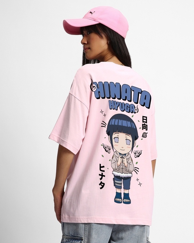 Shop Women's Pink Hinata Hyuga Graphic Printed Oversized T-shirt-Front