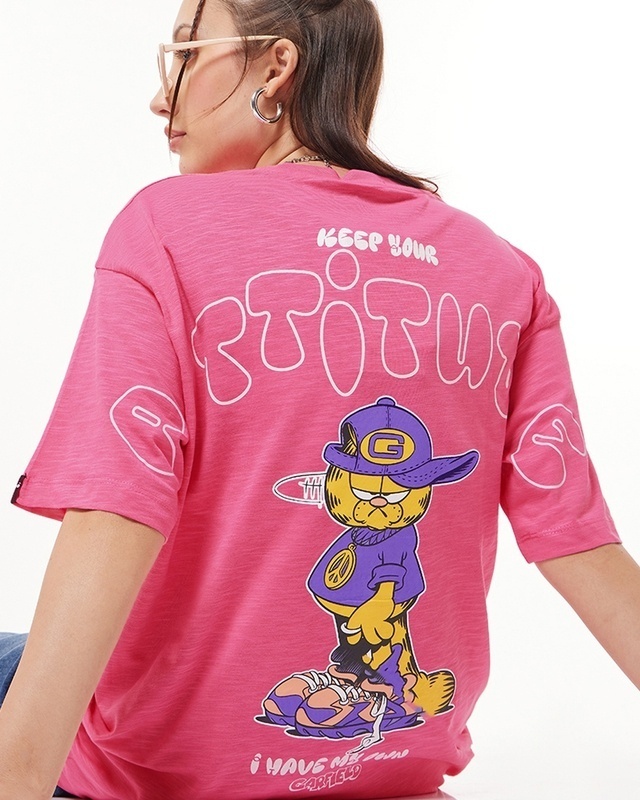 Shop Women's Pink Keep Your Attitude Graphic Printed Oversized T-shirt-Front