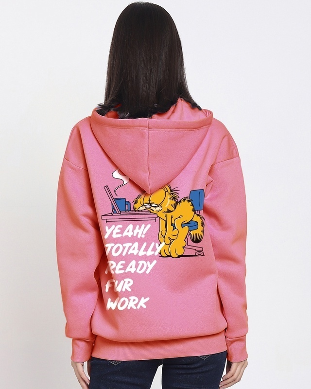 Shop Women's Pink Lazy Garfield Graphic Printed Oversized Hoodies-Front