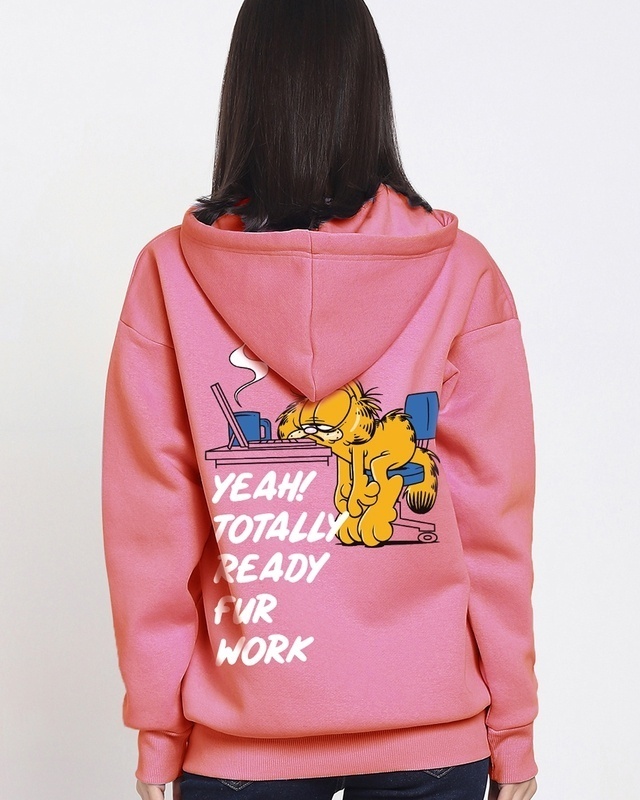 Shop Women's Pink Lazy Garfield Graphic Printed Oversized Hoodies-Front