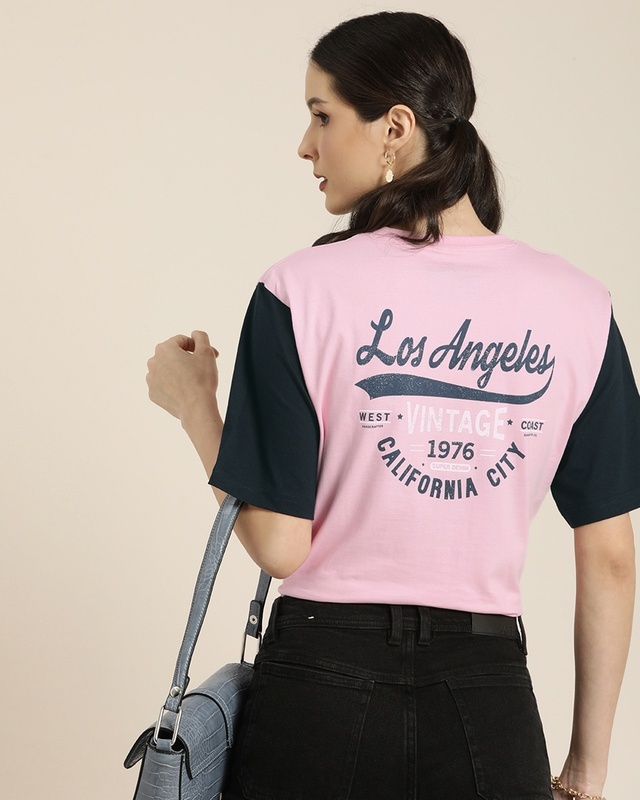Shop Women's Pink Los Angeles Typography Back Printed Oversized T-shirt-Front