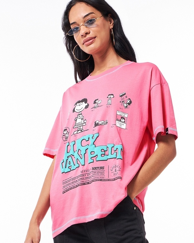 Shop Women's Pink Lucy Vanpelt Graphic Printed Oversized T-shirt-Front