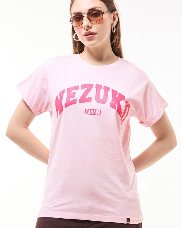 Shop Women's Pink Nezuko Kamado Typography Boyfriend T-shirt-Front