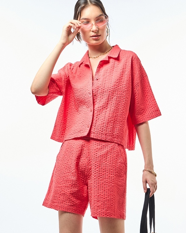 Shop Women's Pink Oversized Co-ordinates-Front