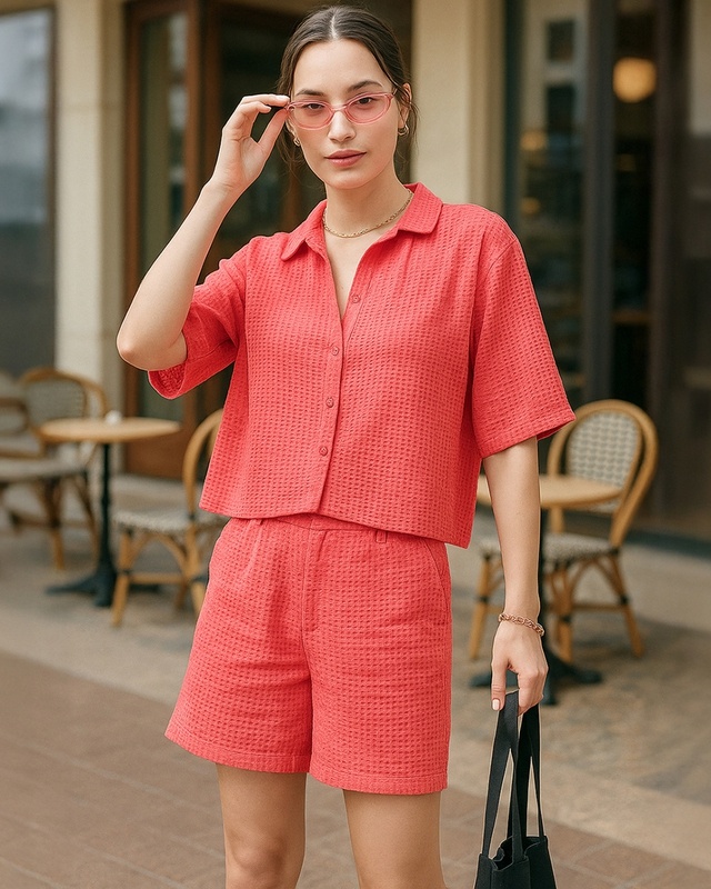 Shop Women's Pink Oversized Co-ordinates-Front