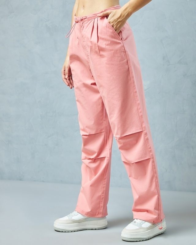 Shop Women's Pink Oversized Parachute Pants-Front
