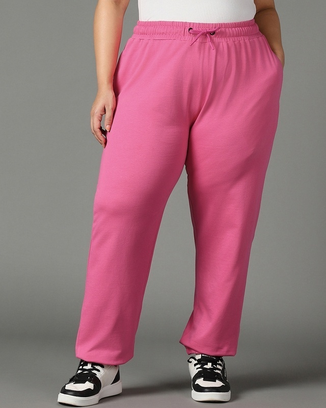 Shop Women's Pink Oversized Plus Size Joggers-Front