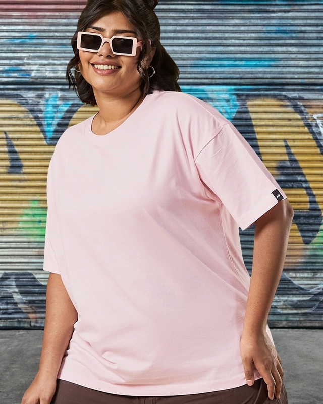 Shop Women's Pink Oversized Plus Size T-shirt-Front