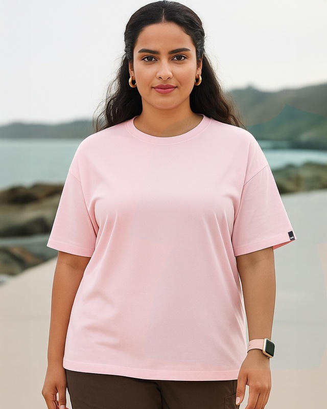 Shop Women's Pink Oversized Plus Size T-shirt-Front