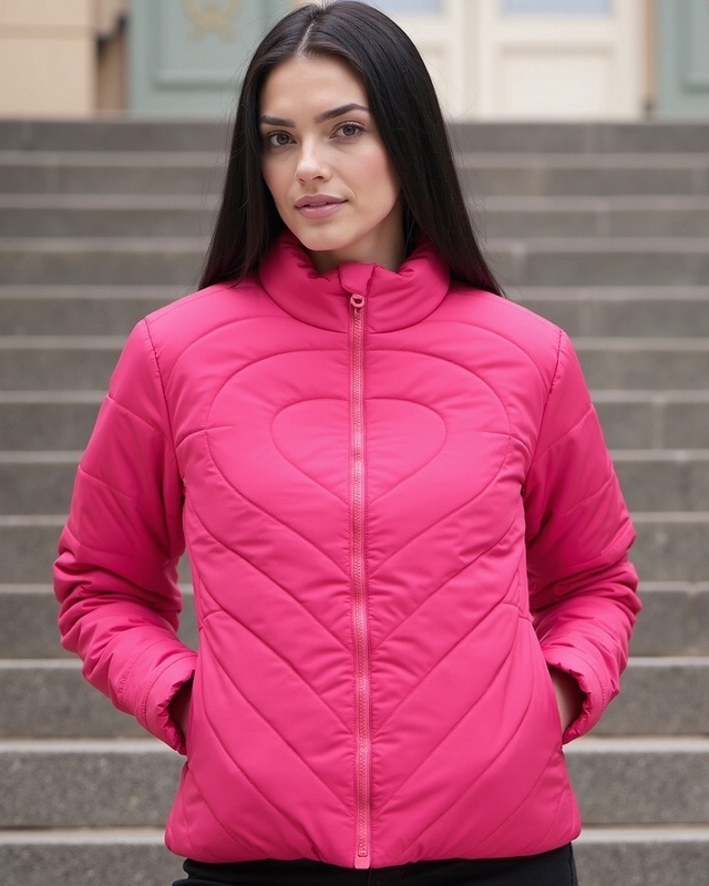 Shop Women's Pink Oversized Puffer Jacket-Front