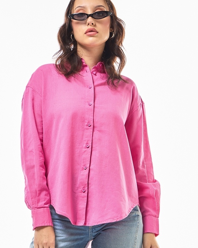 Shop Women's Pink Oversized Shirt-Front