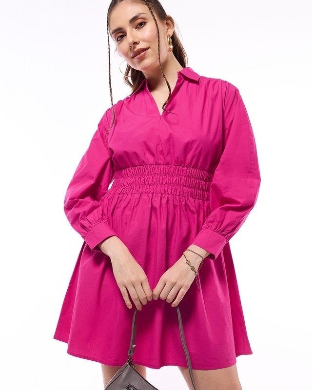 Shop Women's Pink Oversized Shirt Dress-Front