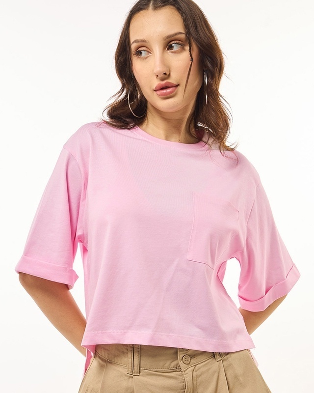 Shop Women's Pink Oversized Short Top-Front