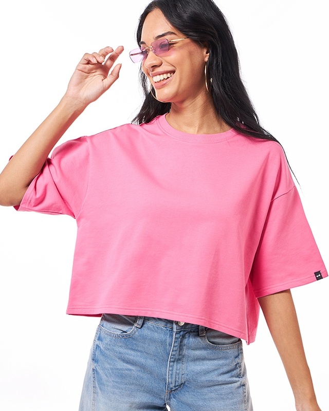 Shop Women's Pink Oversized Short Top-Front