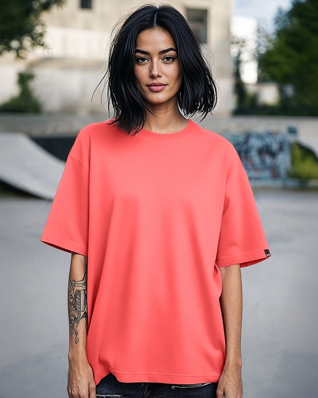 Shop Women's Coral Pink Oversized T-shirt-Front