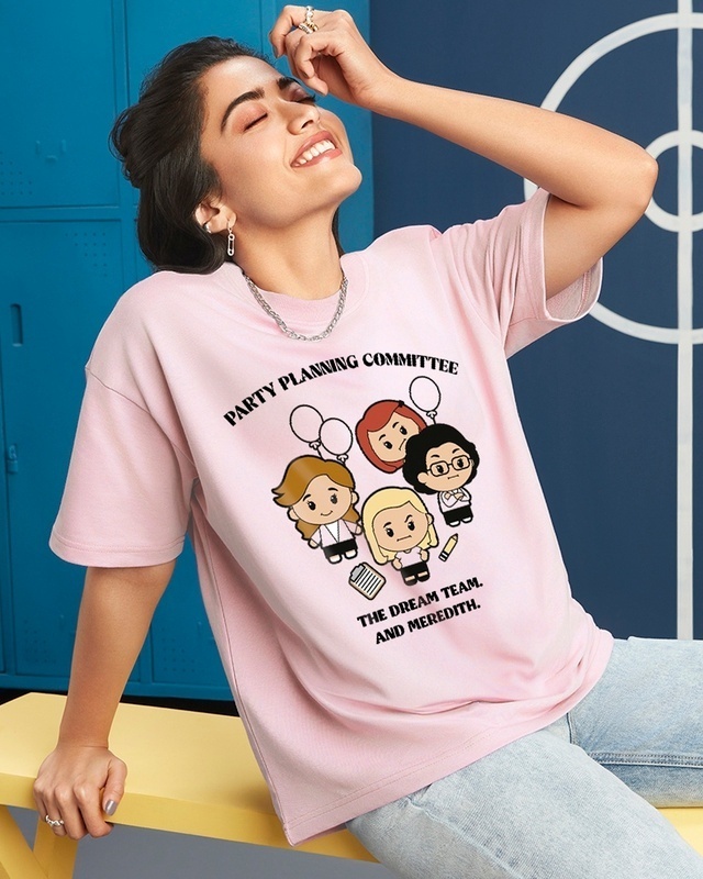 Women's Pink Party Planning Committee Graphic Printed Oversized T-shirt