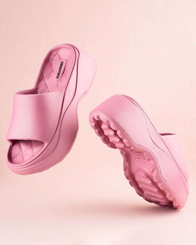 Shop Women's Pink Platform Sliders-Front