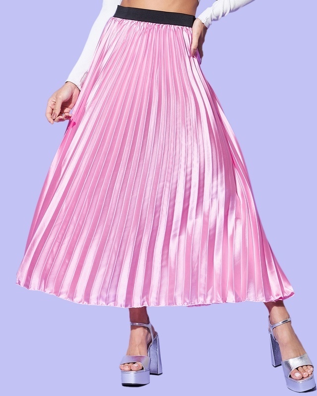 Shop Women's Pink Pleated Skirts-Front