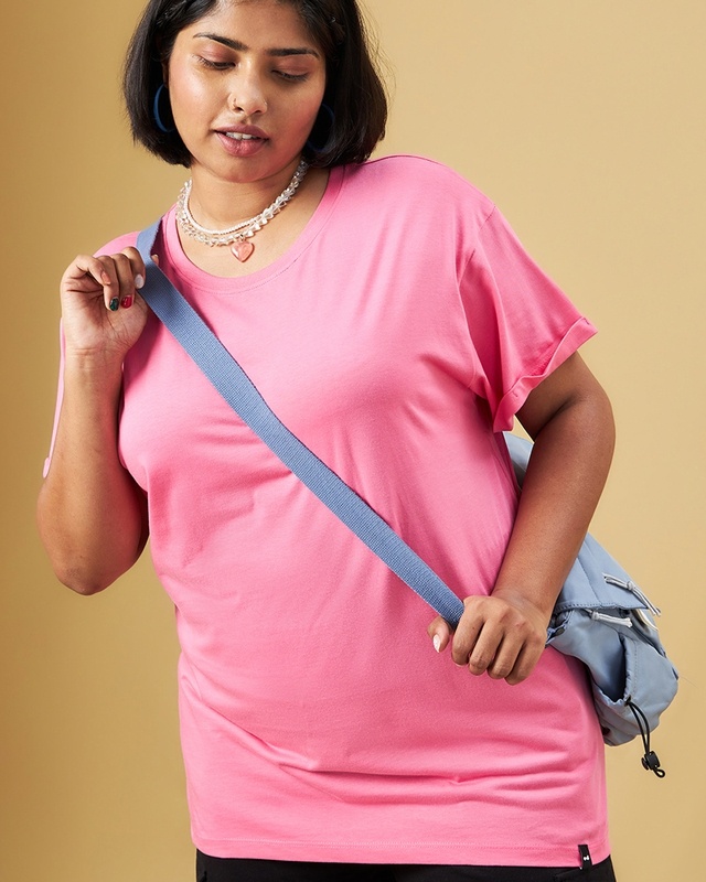 Shop Women's Pink Plus Size Boyfriend T-shirt-Front