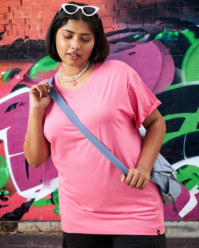Shop Women's Pink Plus Size Boyfriend T-shirt-Front