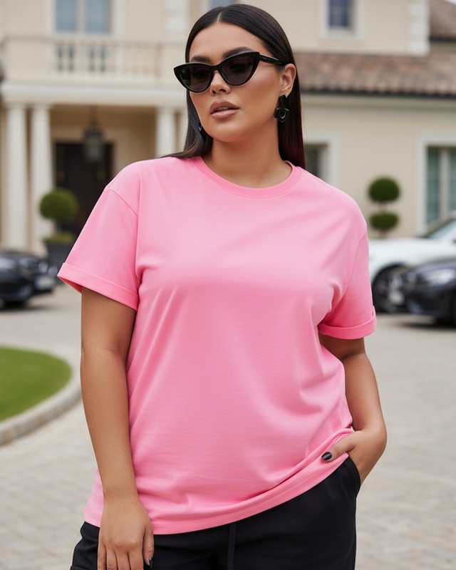 Shop Women's Pink Plus Size Boyfriend T-shirt-Front