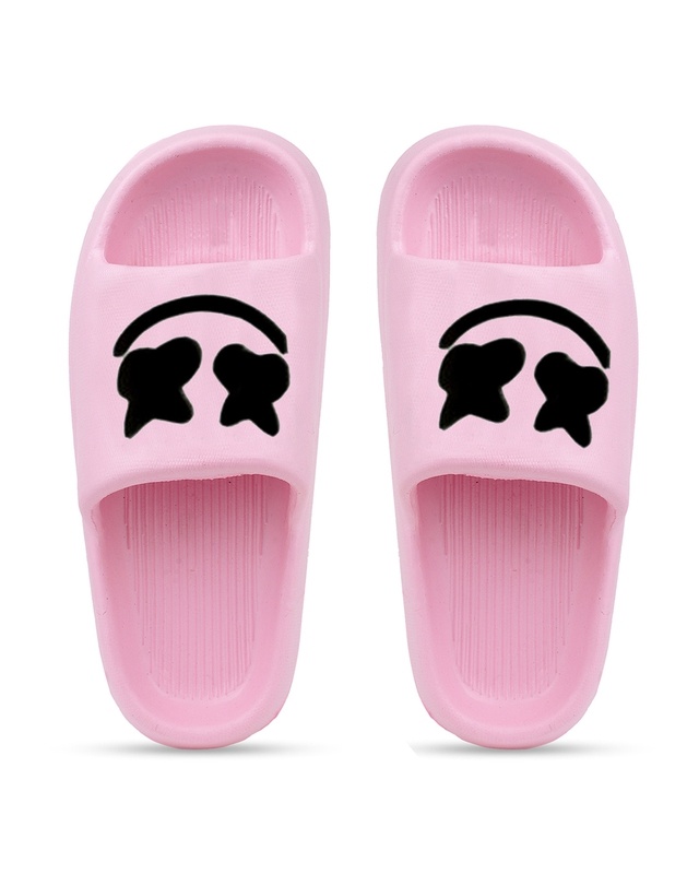 Shop Women's Pink Printed Sliders-Front
