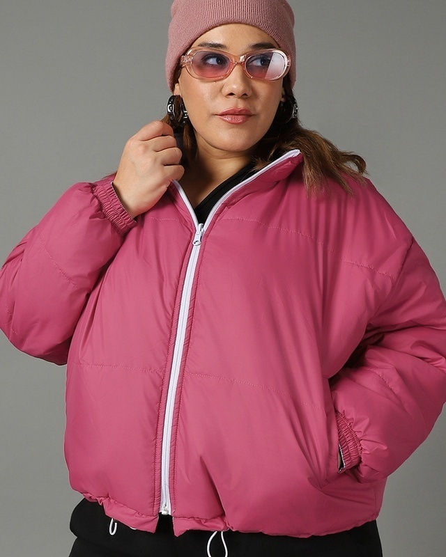 Shop Women's Pink & Purple Reversible Oversized Plus Size Jacket-Front