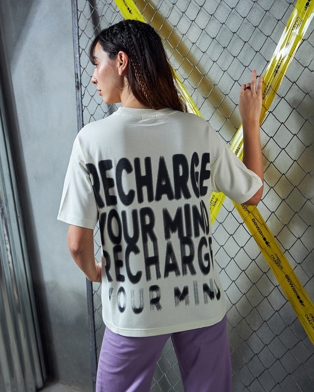 Shop Women's Gardenia Typography Oversized T-shirt-Front
