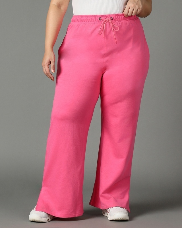 Shop Women's Pink Plus Size Flared Trousers-Front