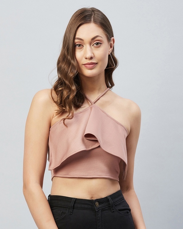Shop Women's Dusty Pink Ruffled Short Top-Front