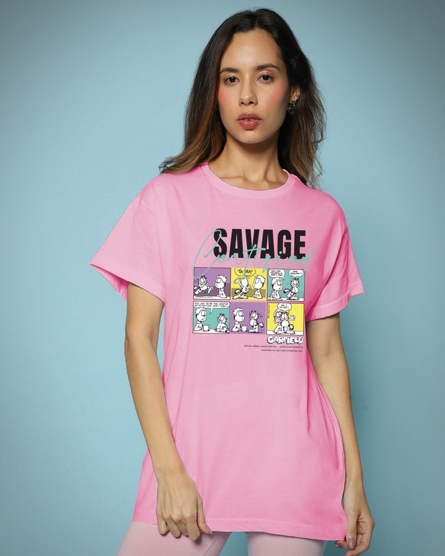 Shop Women's Pink Savage Certified Graphic Printed Boyfriend T-shirt-Front