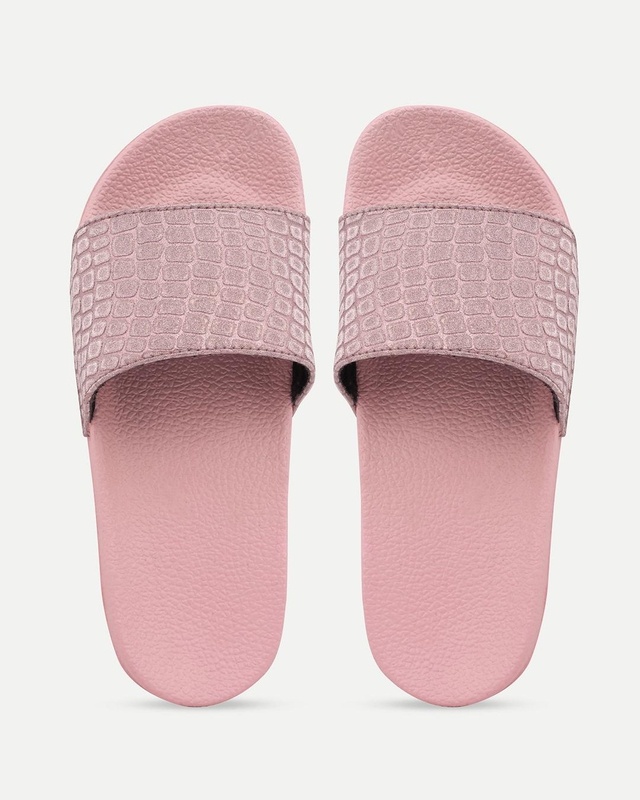 Shop Women's Pink Self Design Sliders-Front
