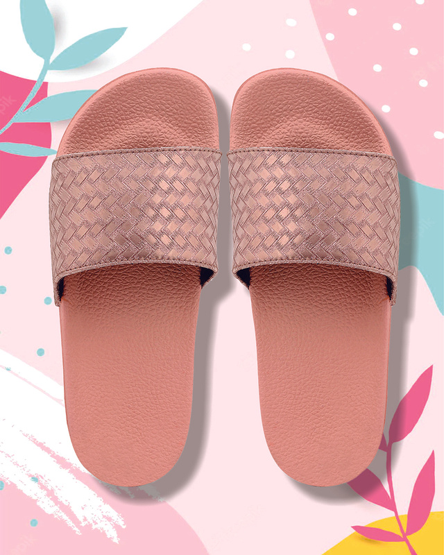 Shop Women's Pink Self Design Sliders-Front