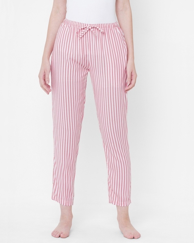 Shop Women's Pink Striped Lounge Pants-Front
